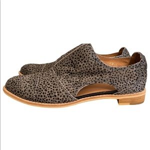 NWOB ALL BLACK Fur Cutout Cowman Calf Hair Animal Print Slip On Oxfords